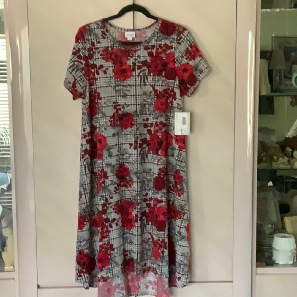LuLaRoe Red and Gray Patterned Dress